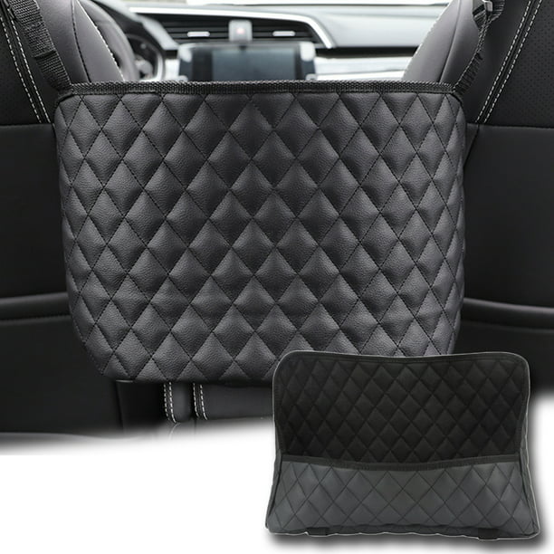 Car Purse Storage & Pocket Black Leather Seat Back Organizer Front Seat Storage Barrier of Backseat Pet Kids Car Handbag Holder 